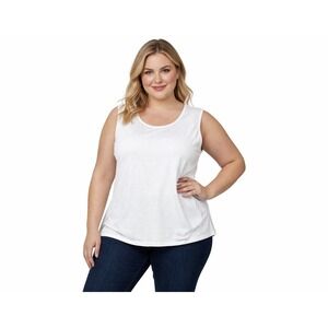 Susan Graver Tank Top Womens 2X White Sleeveless Scoop Neck Side Slit